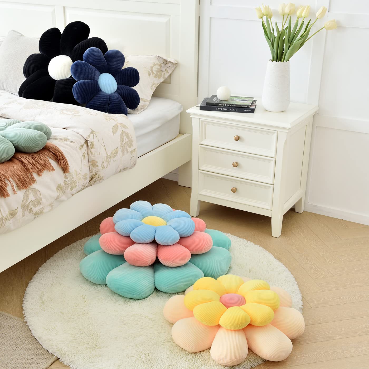 Sioloc Flower Pillow Shaped Throw Pillow Butt Cushion Floor Pillow,Seating Cushion,Cute Room Decor & Plush Pillow for Bedroom Sofa Chair(Yellow,15.7'')