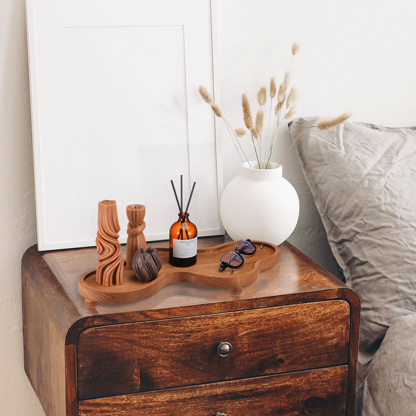 Uiifan Wood Cloud Perfume Tray Irregular Jewelry Decorative Bedside Tray for Nightstand for Women Trinket Dish Ring Holder Dish Room Aesthetic Decor Birthday Housewarming Gift(Brown)