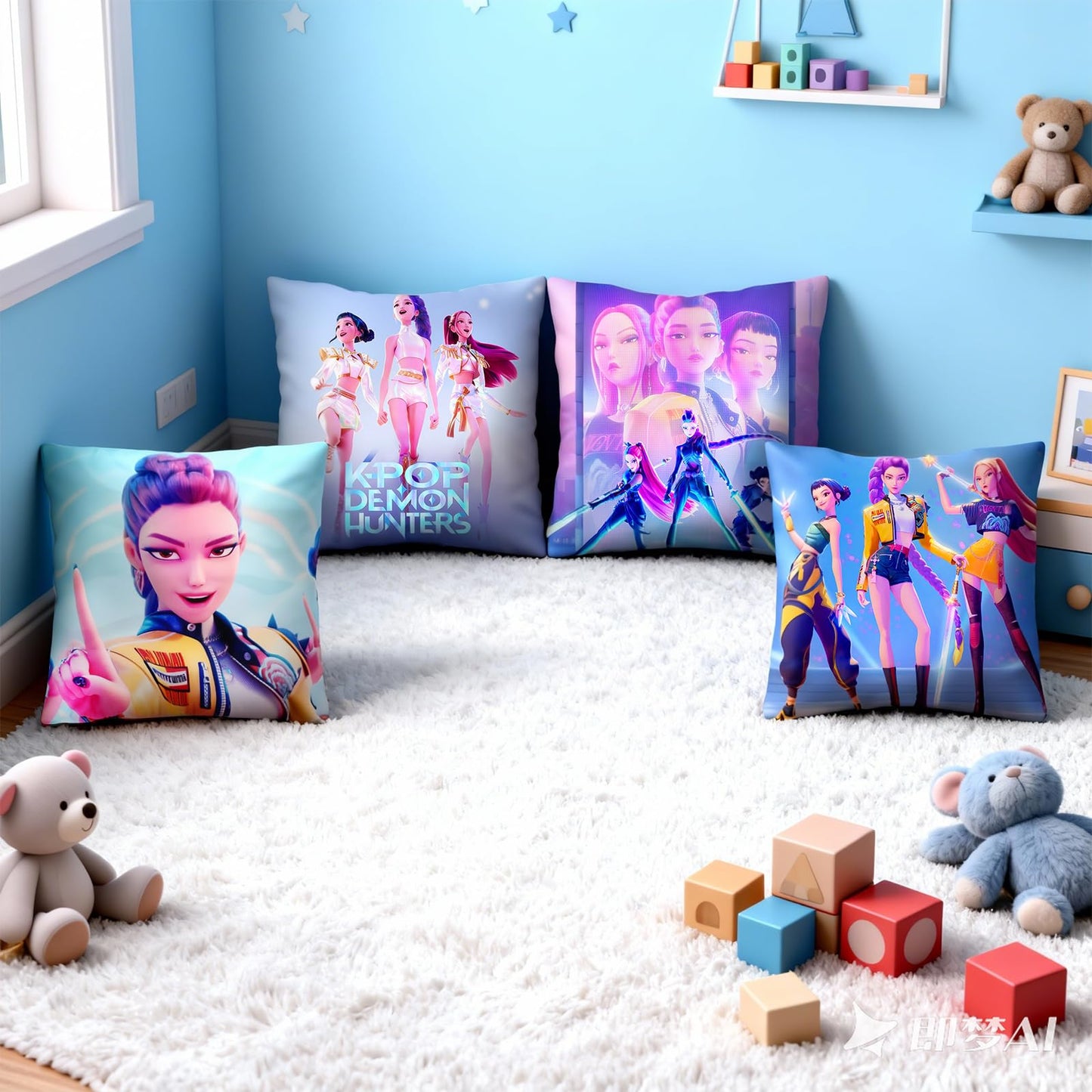 4Pack Demon Hunters Pillow Covers, 18" x 18" 4 Unique Designs, Soft Polyester, Decorative Pillowcases for Home, Fans, Gifts