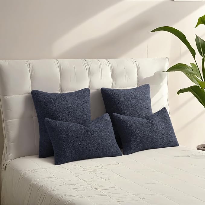HAUSSY Set of 2 24x24 Decorative Throw Pillow Covers, Soft Cozy European Pillow Shams Textured Boucle, Home Decor for Couch Bed Living Room, Navy Blue