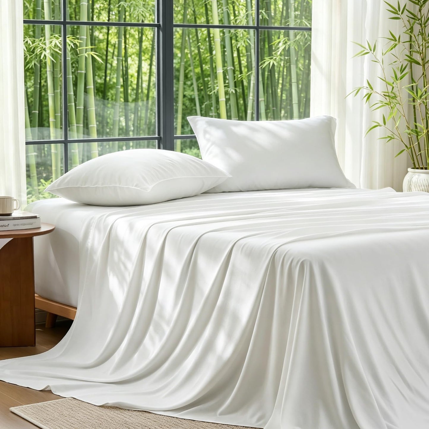 BEDELITE Bamboo Viscose Sheets - 100% Organically Grown, 18" Deep Pocket King Size Sheet Set, All Round Elastic & Corner Straps, Luxury Silky Soft Cooling Sheets for Hot Sleepers, 4 Pieces, White