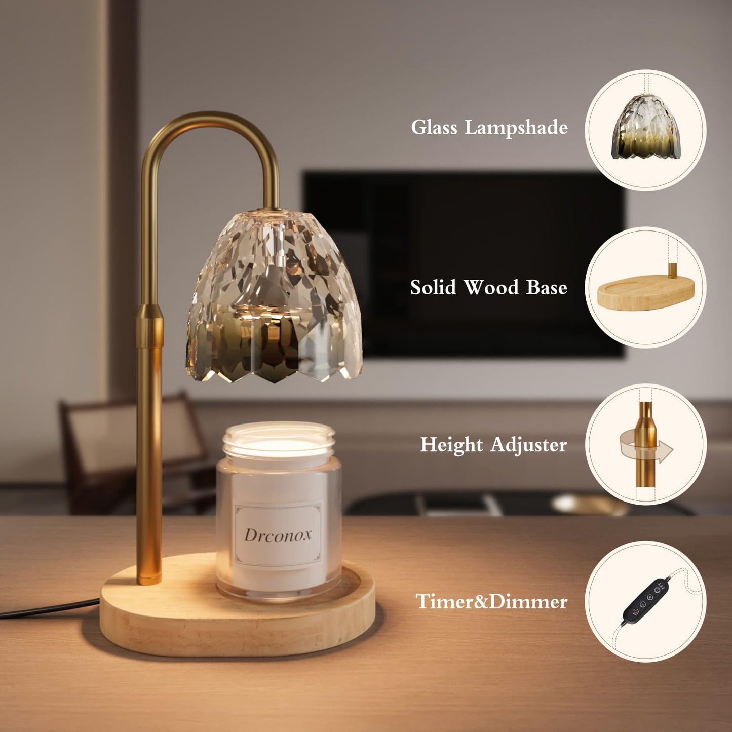 Drconox Candle Warmer Lamp with Timer Dimmable, Adjustable Height Wax Melt Warmer for Jar Candles, Birthday Gifts for Women, House Warming Gifts New Home Decor with 2 Bulbs, Gradient