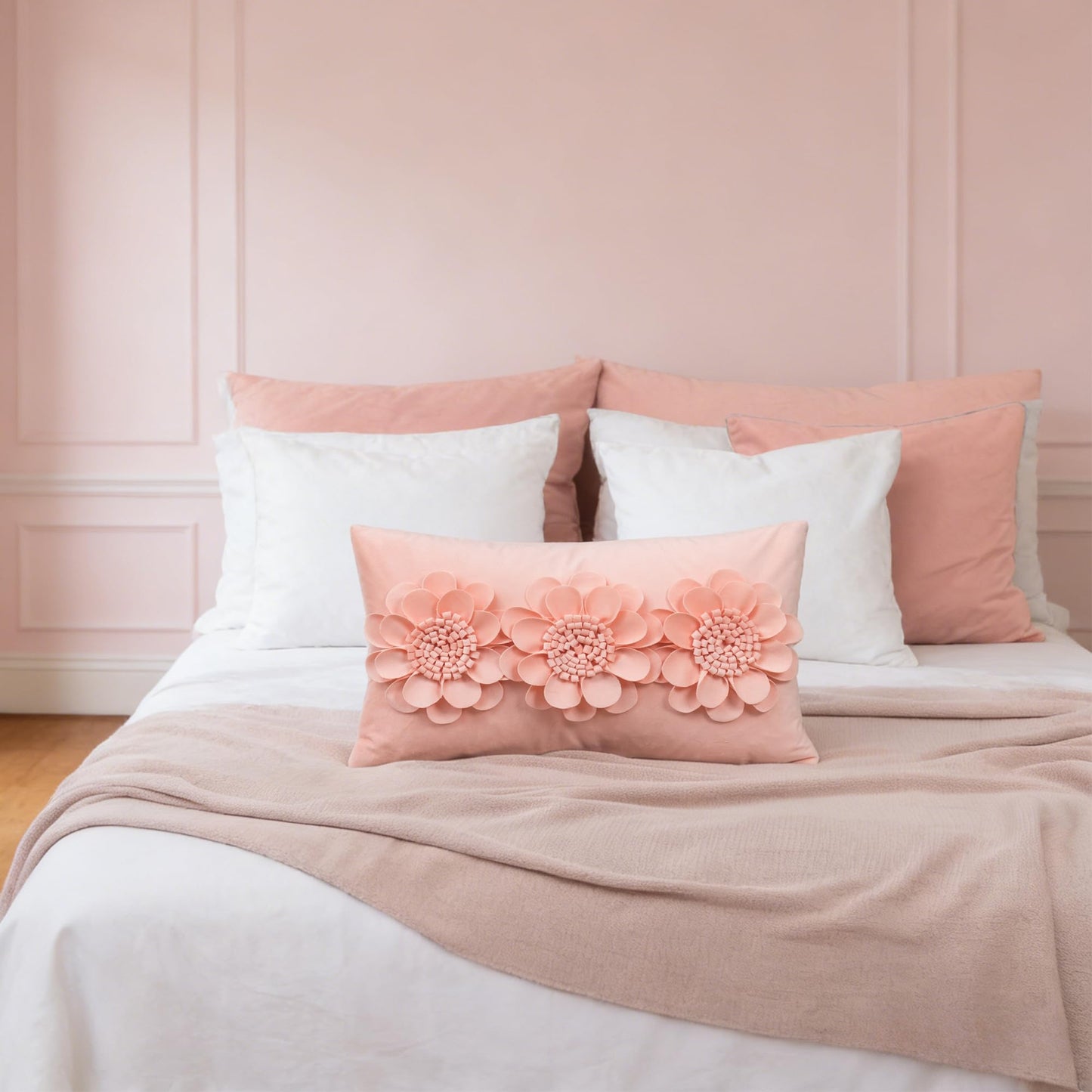 JWH 3D Flower Throw Pillow Cover Decorative Sunflower Accent Pillow Case Velvet Cushion Lumbar Pillowcase for Home Bed Sofa Couch Chair 12x20 Inches Peach Pink