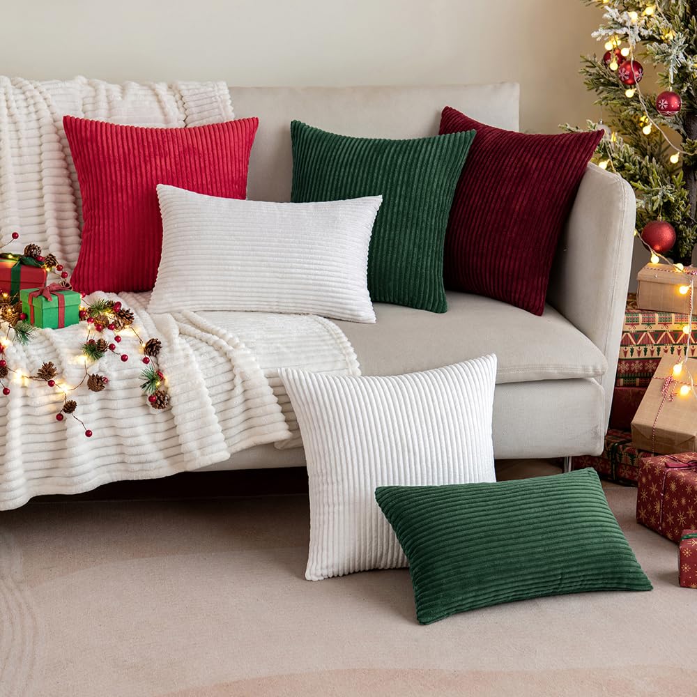 MIULEE Decorative Corduroy Pillow Covers Soft Solid Pack of 2 Cushion Cases Boho Square Throw Pillow Covers Army Green Pillowcases for Couch Chair Sofa Bed Living Room Home Decor 18 x 18 Inch