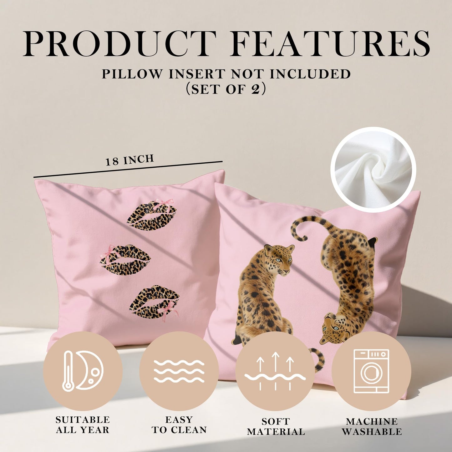 GTYNU Trendy Funky Cheetah Pink Y2K Luck 8 Ball Throw Pillow Covers 18x18 Set of 2,Cheetah Leopard Lover Gifts for Women,Coquette Preppy Pillow Covers for Girls Room Dorm Apartment Decor,(610)