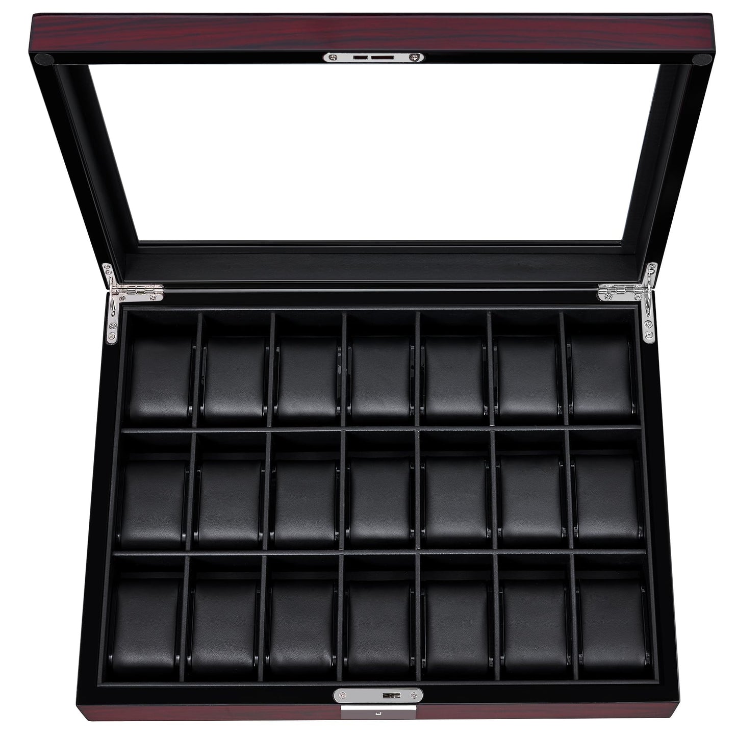 ANWBROAD 21 Slot Watch Cases for Men Watch Box with Large Glass Lid Lockable Wood Watch Display Case Watch Organizer Giftable Elegant Watch Holder Fathers Day UJWB004Y