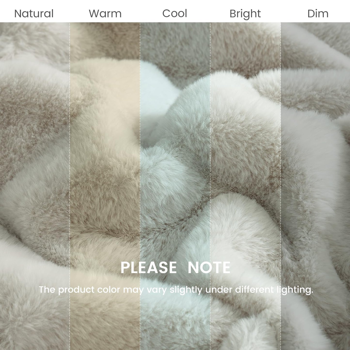 Cozy Bliss Deluxe Sheared Rabbit Faux Fur Throw Blanket, Soft Fuzzy High-Low Sculpted Plush Blanket for Couch, Cozy Home Accent, All Season Use, Beige 50"x60"