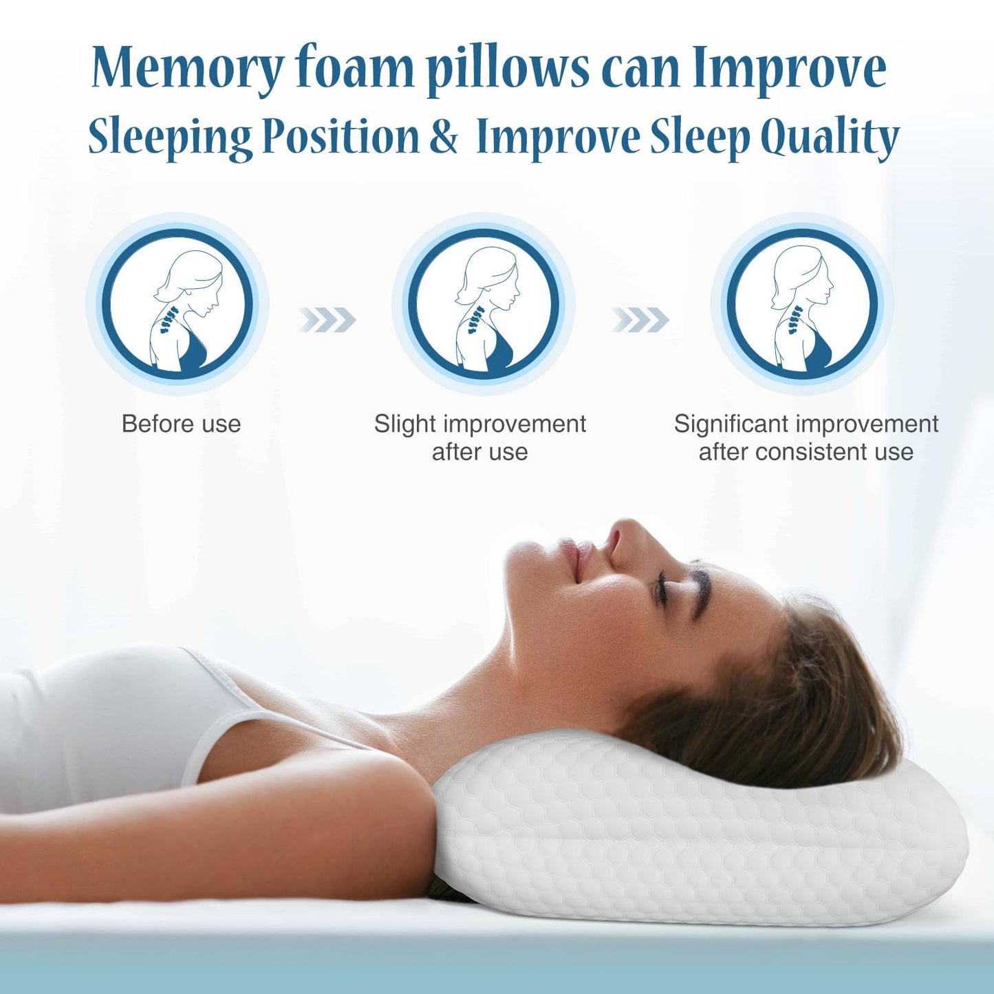 OLIXIS Memory Foam Pillows for Sleeping,2 Pack Queen Size Bed Pillows for Adults,with Removable Washable Cover,Breathable Mesh, Gel Cooling Technology, Firm Support for Back and Side Sleepers,White