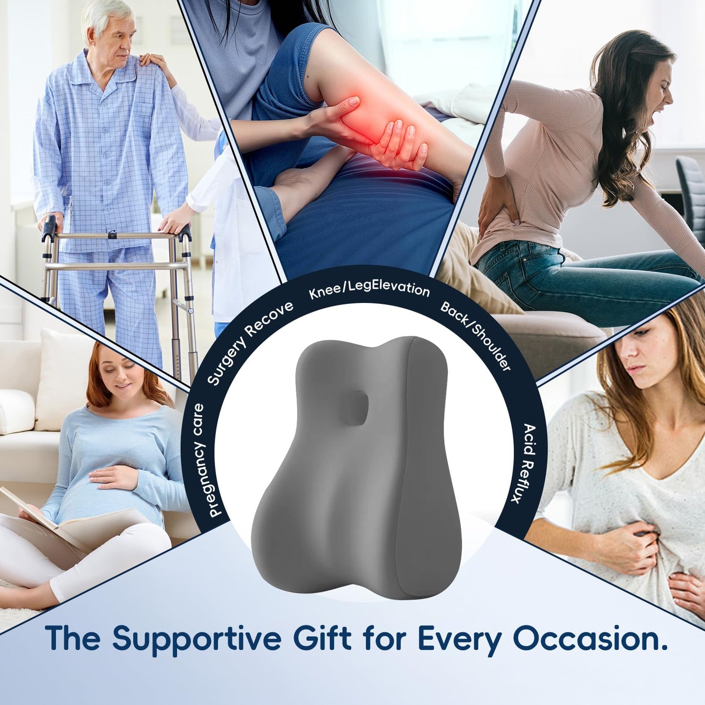 Flewbow Natural Latex Wedge Pillow Ergonomic Support Cushion for Back, Waist & Leg Relief - Multi - Functional Body Positioner, Grey