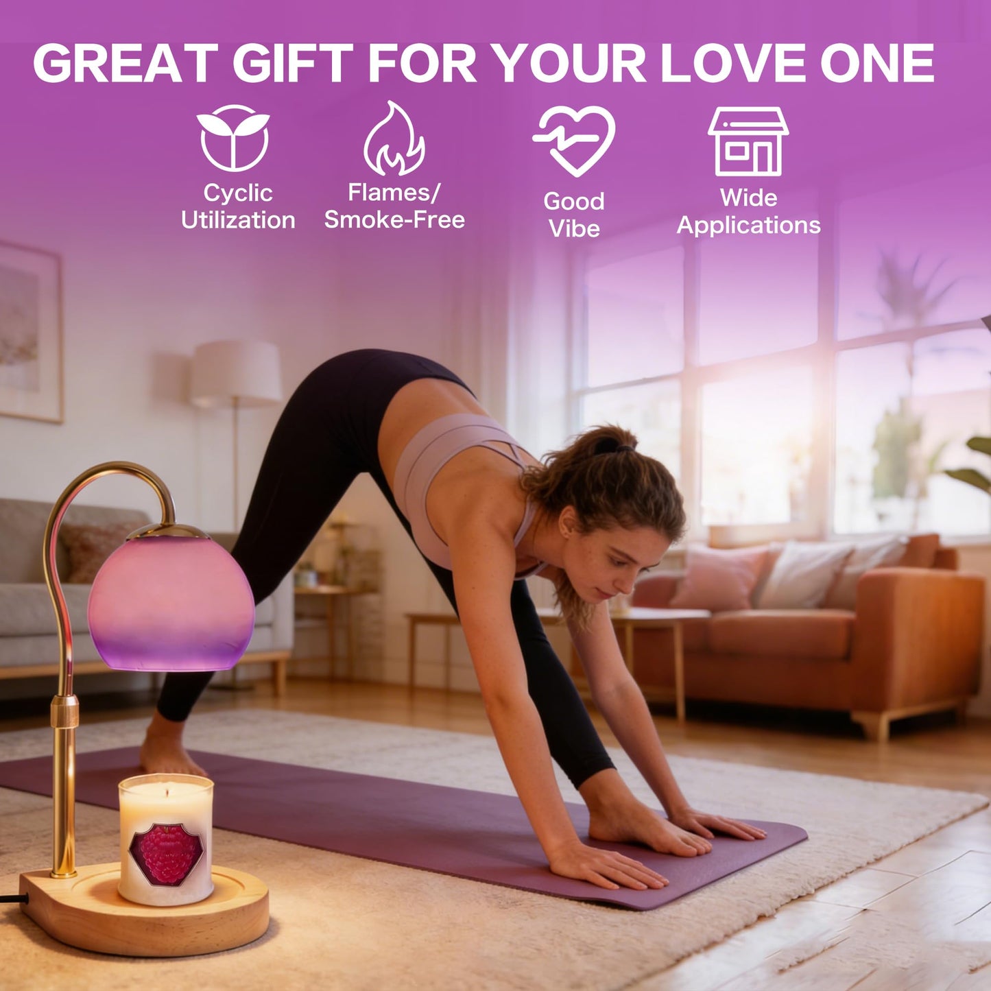 DALUXshop Candle Warmer Lamp with Timer 2H/4H/8H, Adjustable Height Dimmable Candle Lamp with 2 Bulbs, Wax Melt Warmer for Jar Candles, House Warming, Home Decor, Christmas Gifts for Women Mom(Purple)