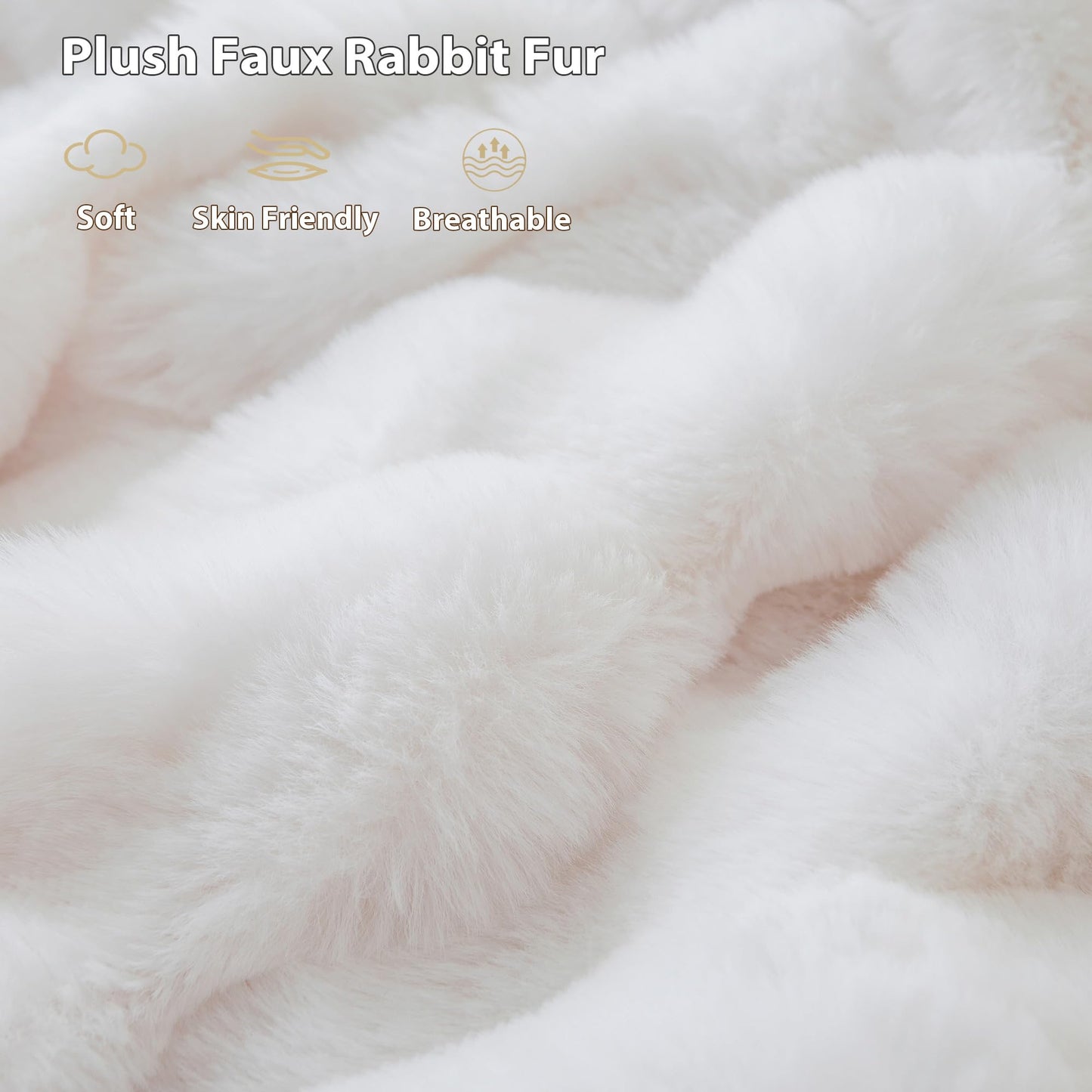 LIFEREVO Luxury Faux Rabbit Fur Queen Size Throw Blanket, Soft Cozy and Plush Shaggy Waffle Big Bubble Fluffy Warm Blankets for Bed Couch Sofa, Cute Fuzzy Furry Home Decor for Women, 90x90, White