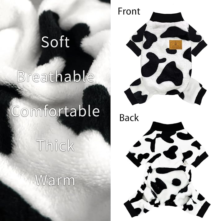 XPUDAC Cow Dog Sweater, Doggie Winter Clothes for Small Medium Dogs Girl Boy Fleece Dog Pajamas for Winter Christmas, X-Large
