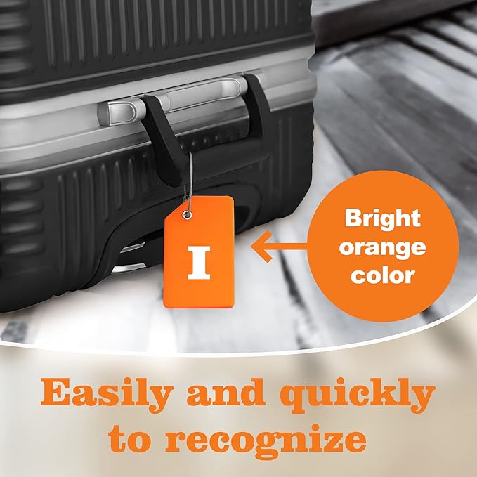Gostwo 2 Pack Silicone Luggage Tags for Suitcases, 26 Initial Letter Baggage Labels Handbag School Bag Suitcase Instrument Tag with Stainless Steel Loop(Orange)(Letter I)