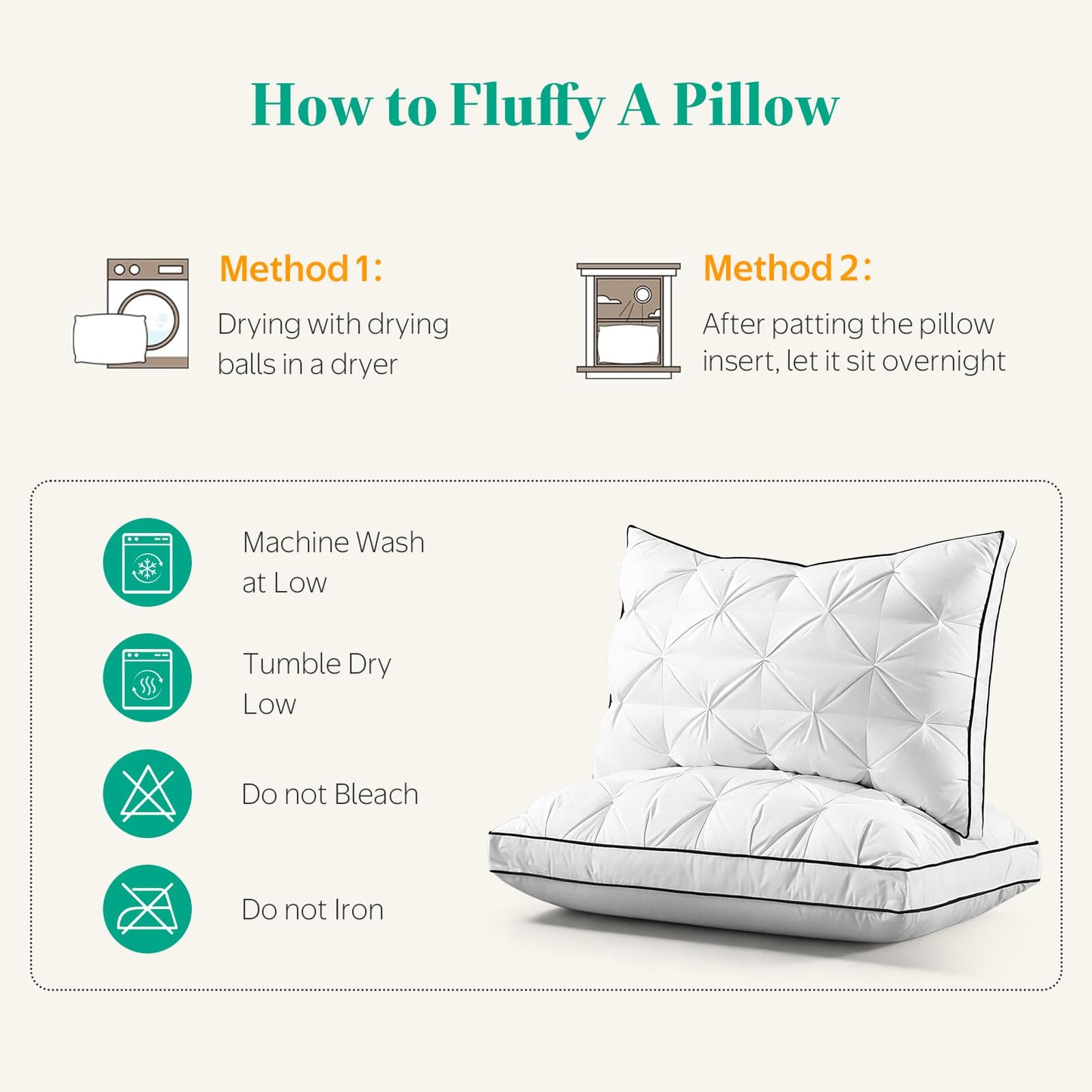 KUSNUG Premium Hybrid Goose Feather Down Pillows Queen Size Set of 2 with 100% Organic Cotton Cover, Hotel Collection Bed Pillows for Sleeping, White Fluffy Soft Gusseted Pillows (18"x28"+2" Gusset)