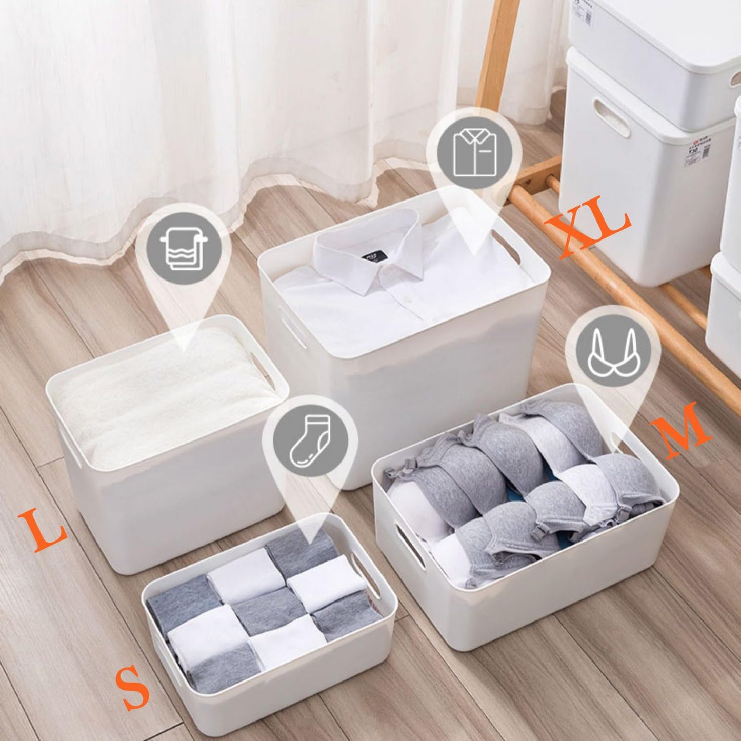 Gaoaodeyu 4 pack large plastic White storage bins with Lids, Toy Box Chest with Handle,Organizer Containers Baskets for Baby,Nursery,Shelves,Playroom, Bedroom,Office,Closet,home (White, 4M)