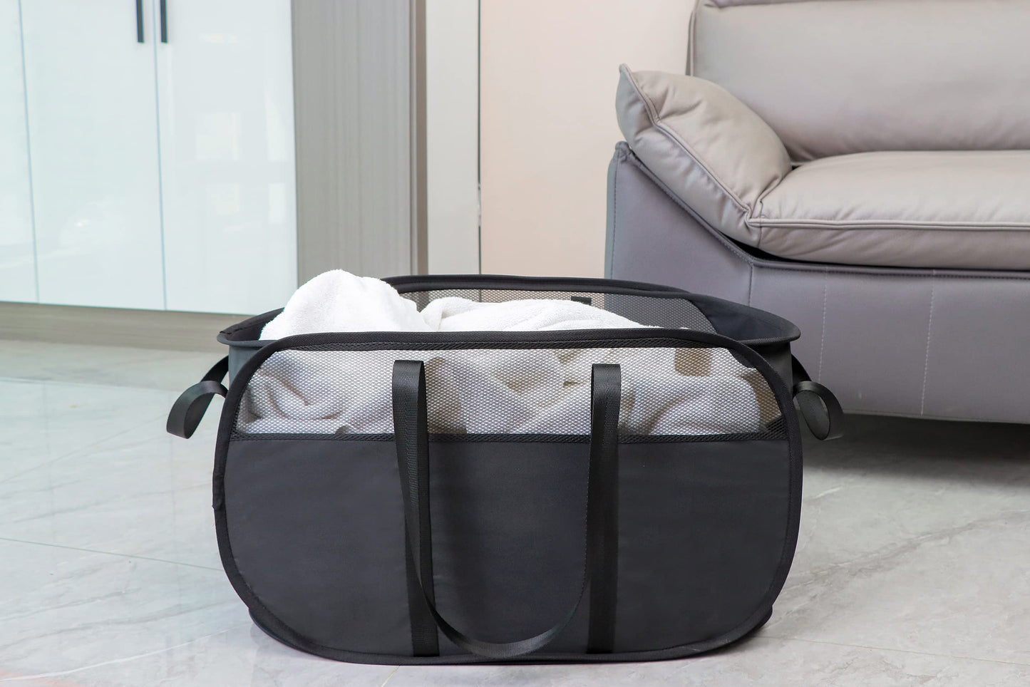 Pop Up Laundry Hamper,with Durable Handles collapsible laundry basket,Easy to Open and Fold for college Dorm,kids room,travel (Black)…