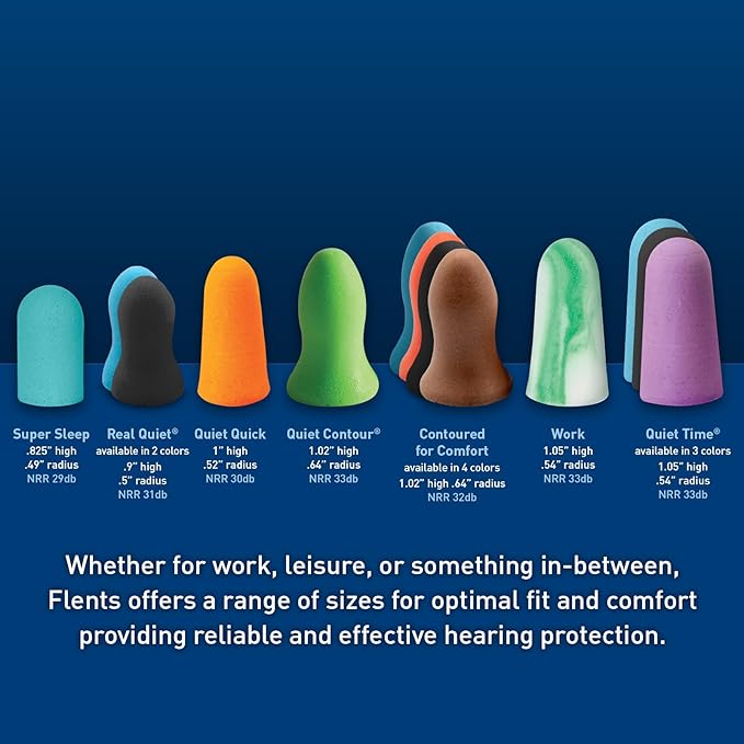 Flents Protechs Foam Ear Plugs for Sleeping, Snoring, Traveling, Concerts, Construction & Studying, Ultra Soft & Comfortable, Blue, 50 Pairs, NRR 32 Hearing Protection for Loud Noise