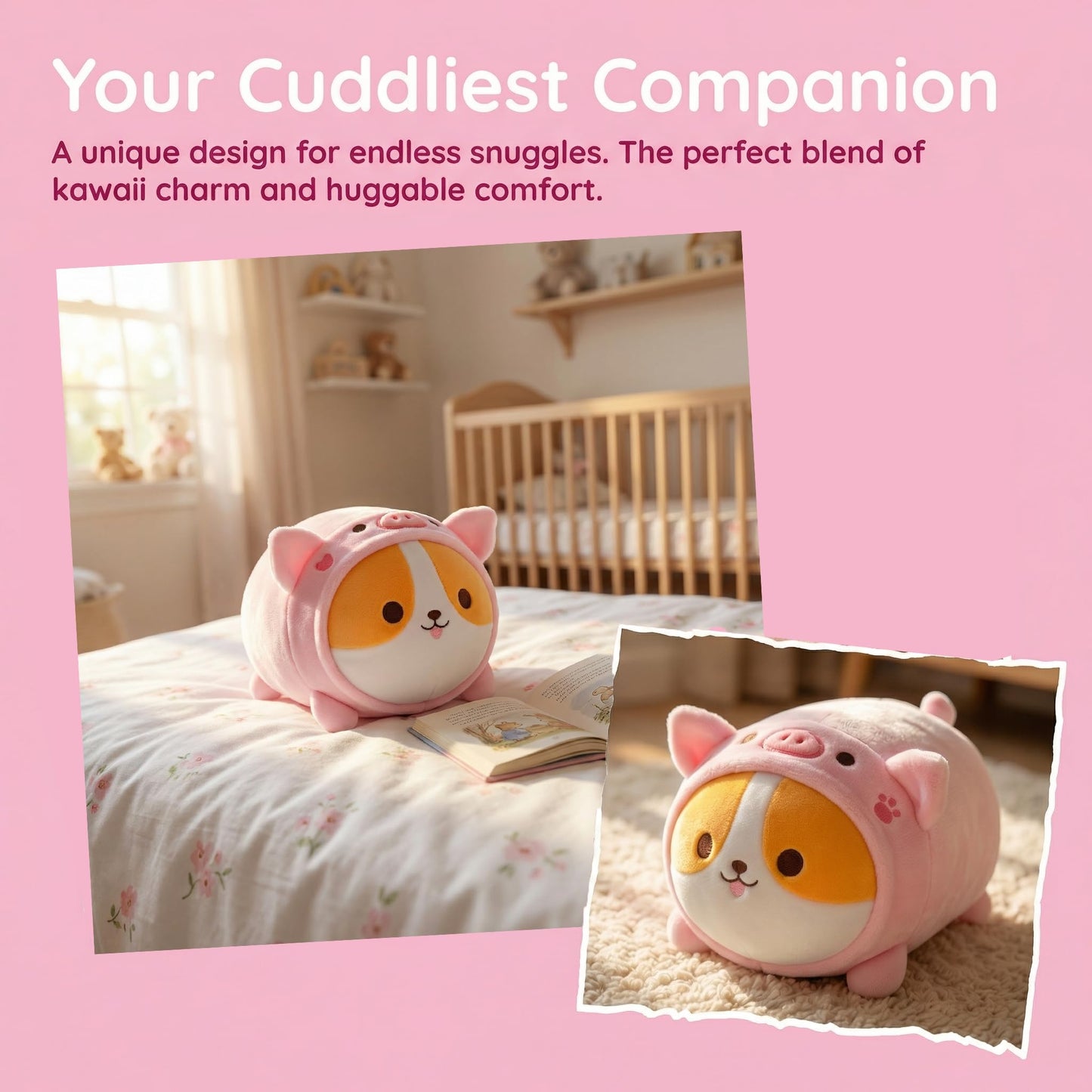AIXINI 5 in 1 Plush Pillow Toys Set - Pink Salamander, Keji Pig, Bee, Strawberry, Panda, Cute Stuffed Animals Pillows for Kids, Soft Cartoon Bedroom Decor Gifts (Keji Pig, Medium Size)