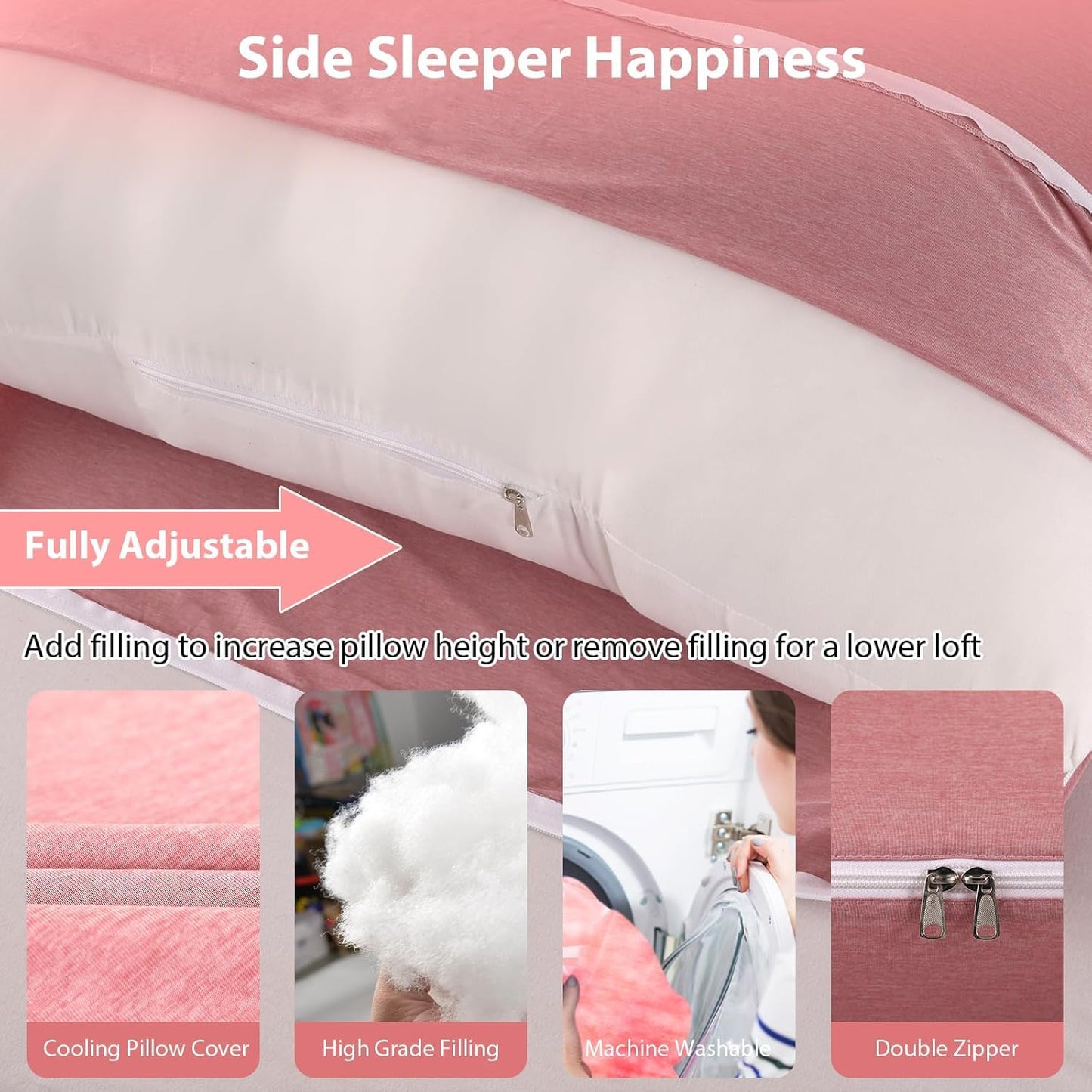 Elover Cooling Pregnancy Pillows for Sleeping,U Shaped Full Body Pillow with Removable Cover,Pregnant Women Must Haves,Maternity Essential,Cooling Pink
