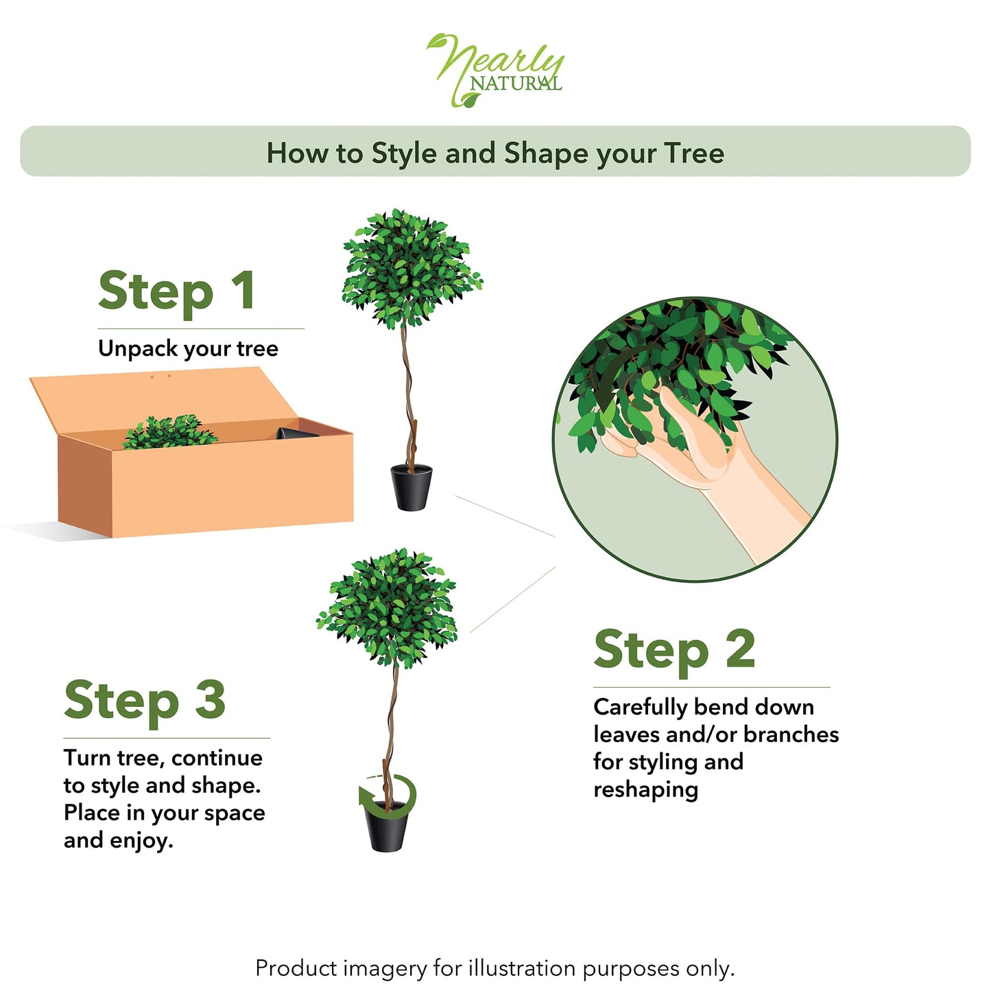 Nearly Natural 4ft Triple Trunk Ficus Silk Tree with Natural Wood Trunks and Dense Foliage, Mid-Size Faux Floor Plant for Home and Office