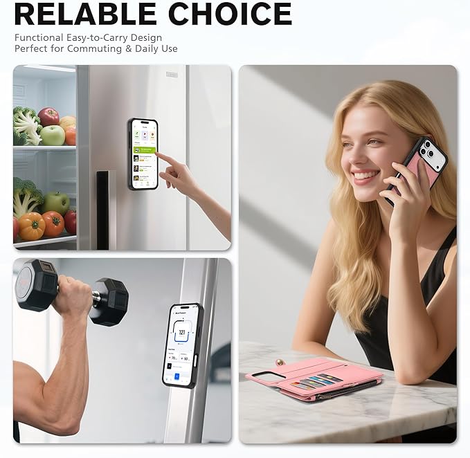 TUCCH Detachable Crossbody Wallet Case for iPhone 17 Pro Max 6.9", 10 Card Slots RFID Blocking | Stand | Lanyard Wrist Strap | Wireless Charging | Zipper Pocket | PU Leather Magnetic Cover | Rose Gold