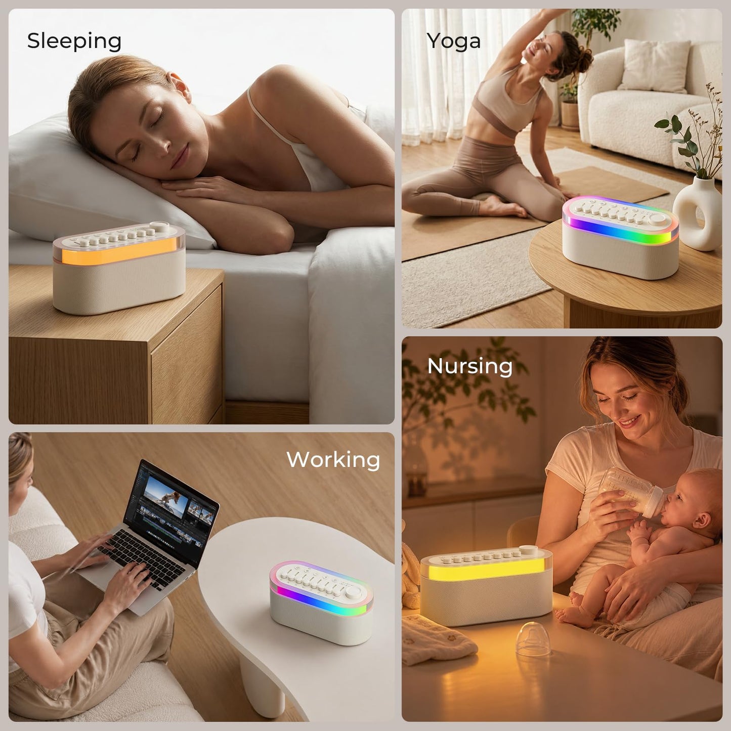 White Noise Sound Machine for Sleep with 256 Mixable Sounds & Bluetooth Speaker,3-in-1 Portable Sound Machine, 9 Color Adjustable Night Light, Automatic Timing & Rechargeable Battery for Adults Kids