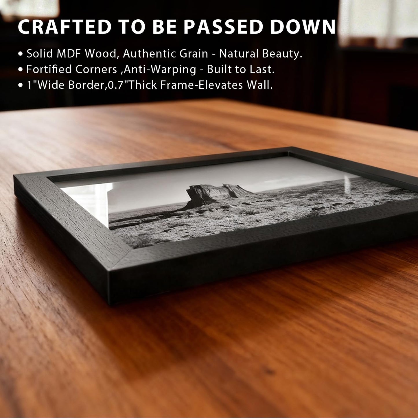 KissNow 5x7 Picture Frame 4 Pack, Black Wood 7x5 Frame, Tempered Glass, Vertical or Horizontal Tabletop Display for Photos & Art Prints