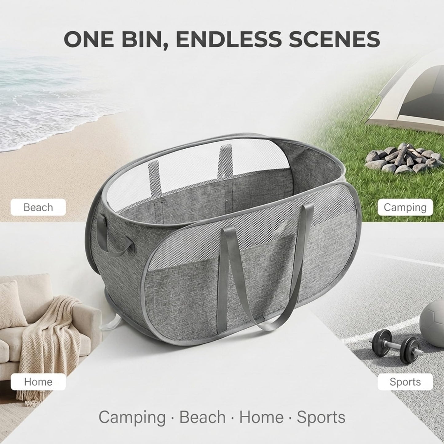 Collapsible Laundry Baskets - 95L Tear Proof Pop Up Laundry Hamper with Easy Carry Handles,Foldable Laundry Basket,Honeycomb Mesh-Breathable,Large Hampers for Laundry,Bedroom,Bathroom,Grey