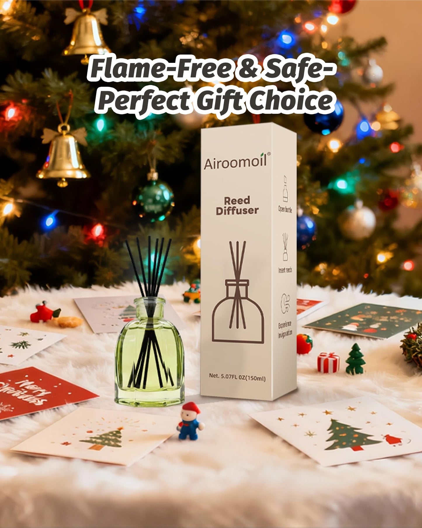 Airoomoil Reed Diffuser Set Eucalyptus & Lavender – 5 fl oz with 6 Reed Sticks, Long-Lasting Home Fragrance for Bathroom, Bedroom, Office, Yoga & Meditation – Flameless & Plug-Free, Ideal Gift