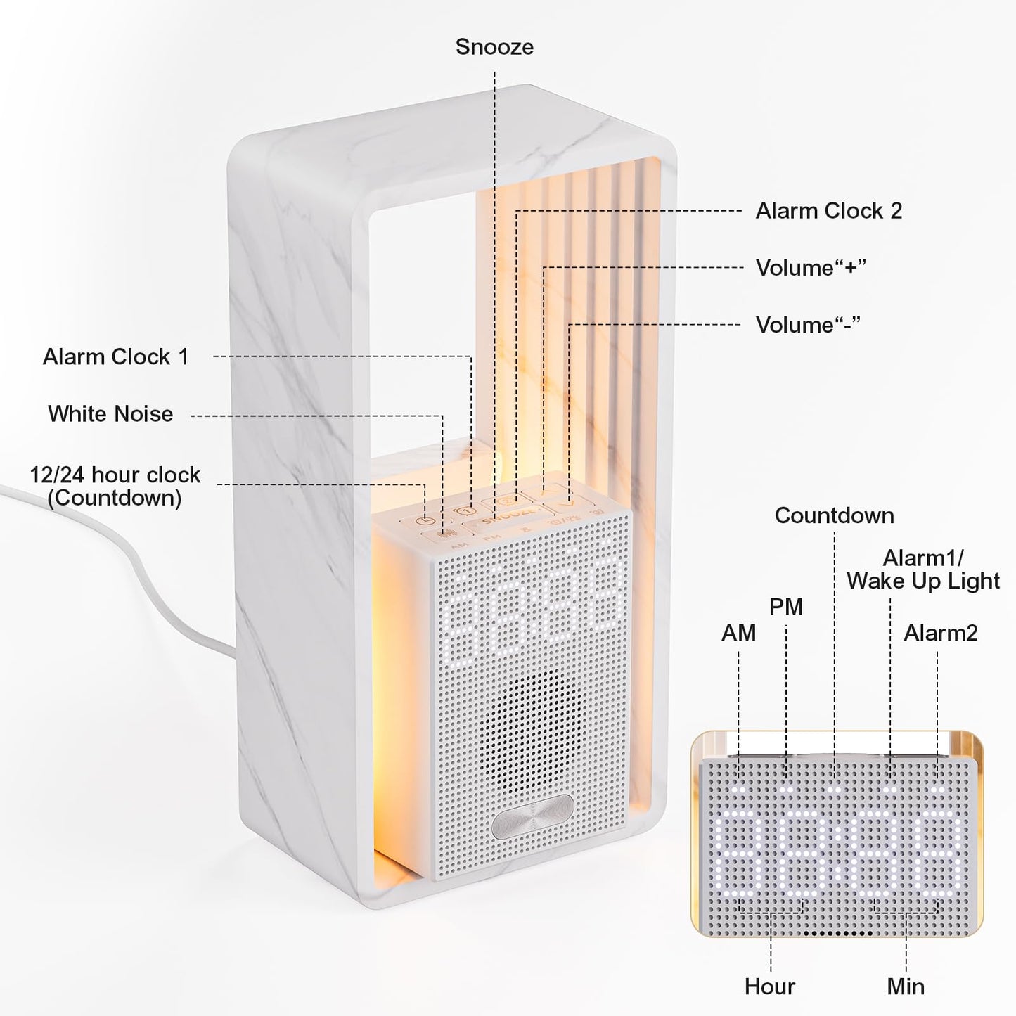 Hensam 20 White Noise Machine Alarm Clock with Night Light for Bedroom
