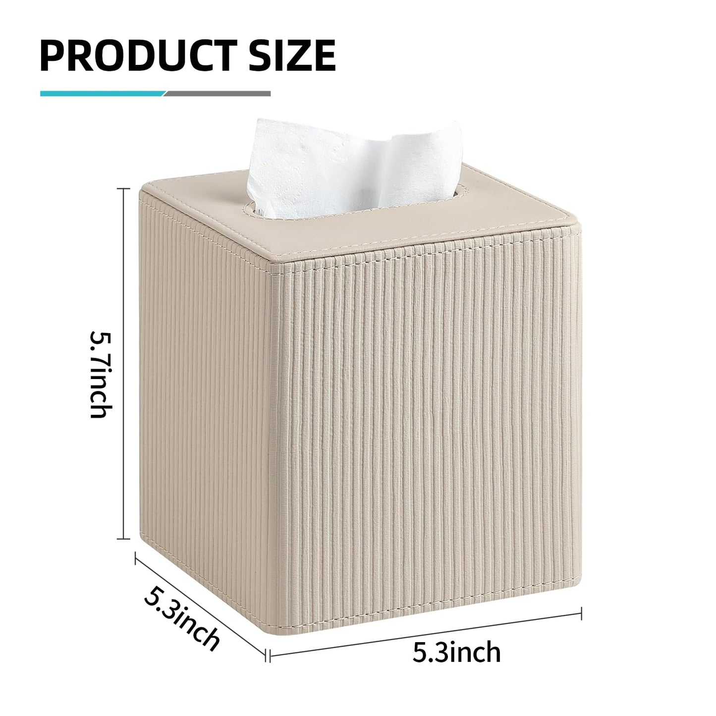 Cretkhp Tissue Box Cover Square with Magnetic Closure, PU Leather Tissue Box Holder for Bathroom NightStands Livingroom, Decorative Modern Square Tissue Holder (Beige)
