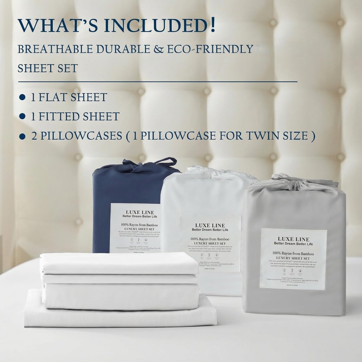 Genuine 100% Viscose Derived from Bamboo Sheets Queen Size, Natural Cooling for Hot Sleepers Breathable Luxuriously Soft Cool Silky Sheet Set with 15" Deep Pocket Fitted, 4 Piece (Queen, Navy Blue)