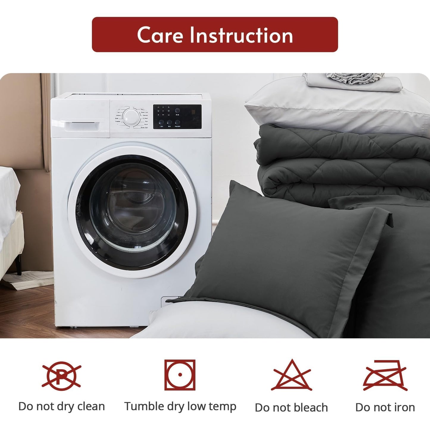 MUXHOMO 7 Pieces Queen Comforter Set, Reversible Bed in a Bag Queen Size, All Season Bedding Set with Comforter, Flat Sheet, Fitted Sheet, Pillowcases & Shams, Dark Grey & Light Grey