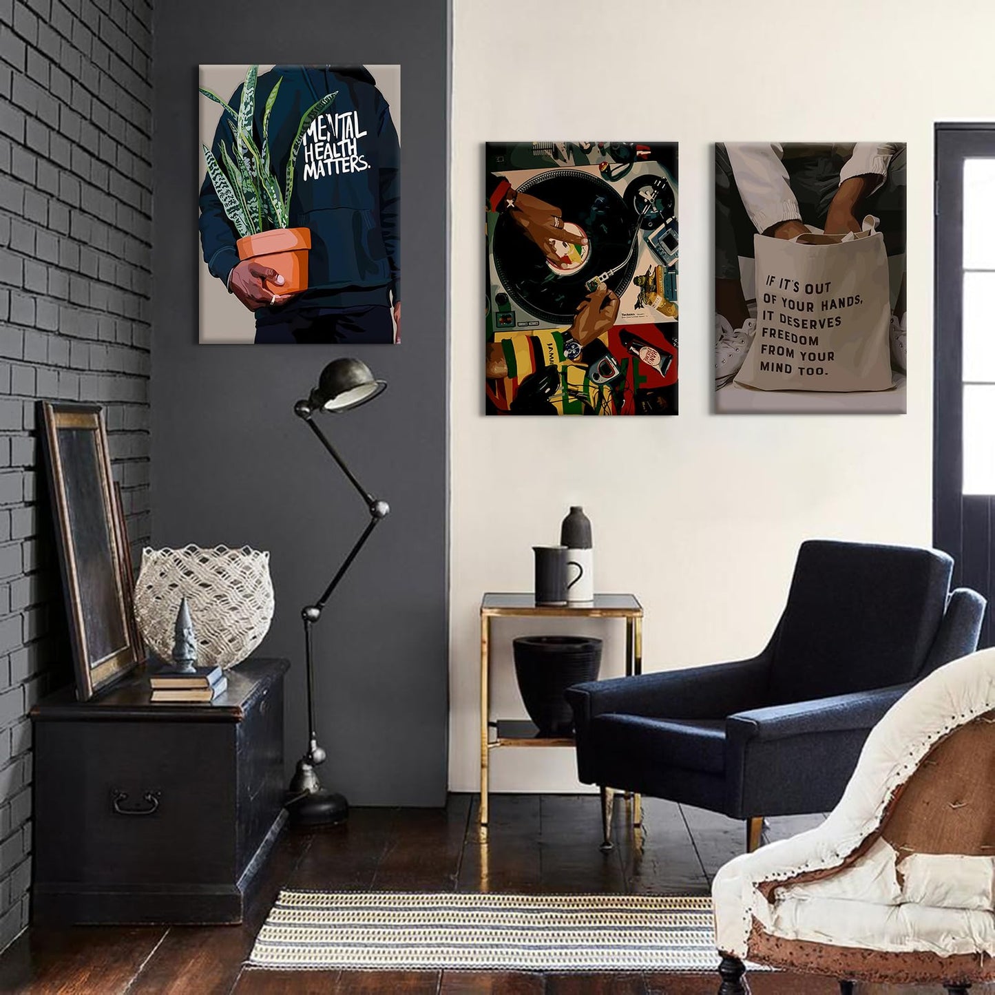 Black Men Wall Art African American Man Canvas Wall Decor Black People Art Posters Music DJ Pictures Fashion Mens Prints Record Painting Artwork for Bedroom Living Room 12x16 Inch Wrapped Canvas 3Pcs