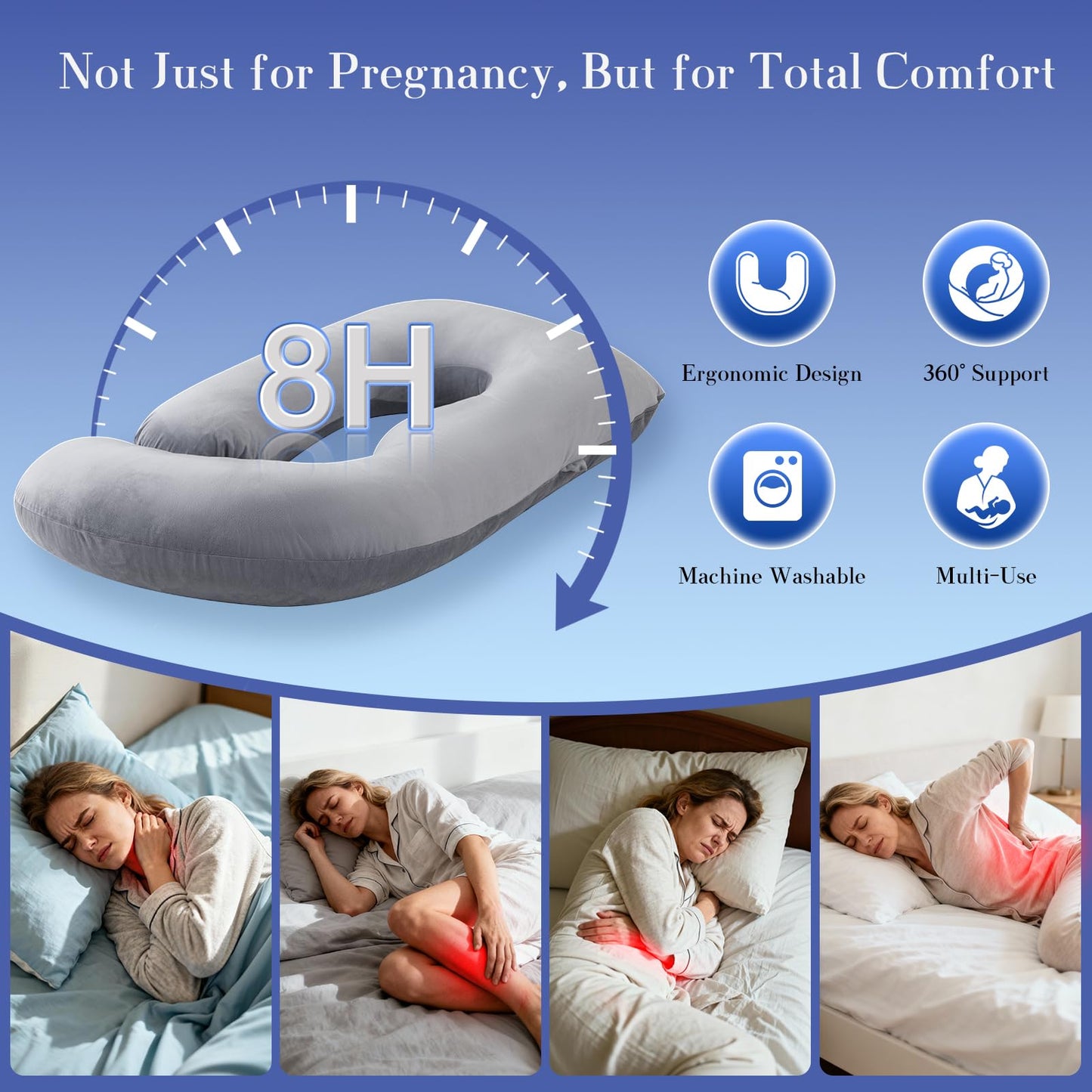 Pregnancy Pillows for Sleeping, U Shaped Full Body Maternity Pillow with Removable Velvet Cover - Support for Back, Legs, Belly, Hips for Pregnant Women, 57 Inch Pregnancy Pillow for Women, Grey