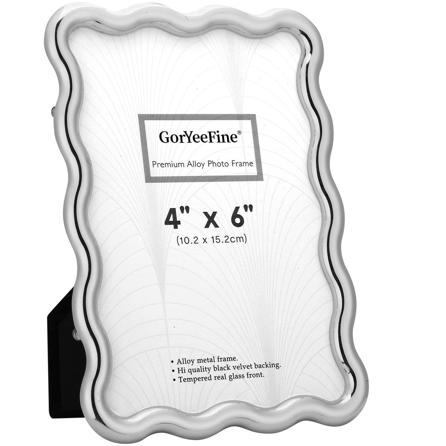 GorYeeFine 4x6'' Silver Heavy Duty Photo Frame,Wave Design High-End Zinc Alloy Picture Frames 6x4'',Fashionable Style frame with Velvet Back for Desktop and Wall Hanging.