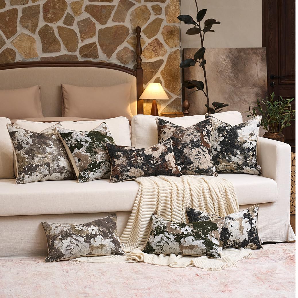 Yangest Neutral Flower Pillow Cover 20 x 20 Inches, Nature Chenille Square Throw Pillow Cover Soft Luxury Accent Couch Pillow Cover for Living Room Bedroom, Beige