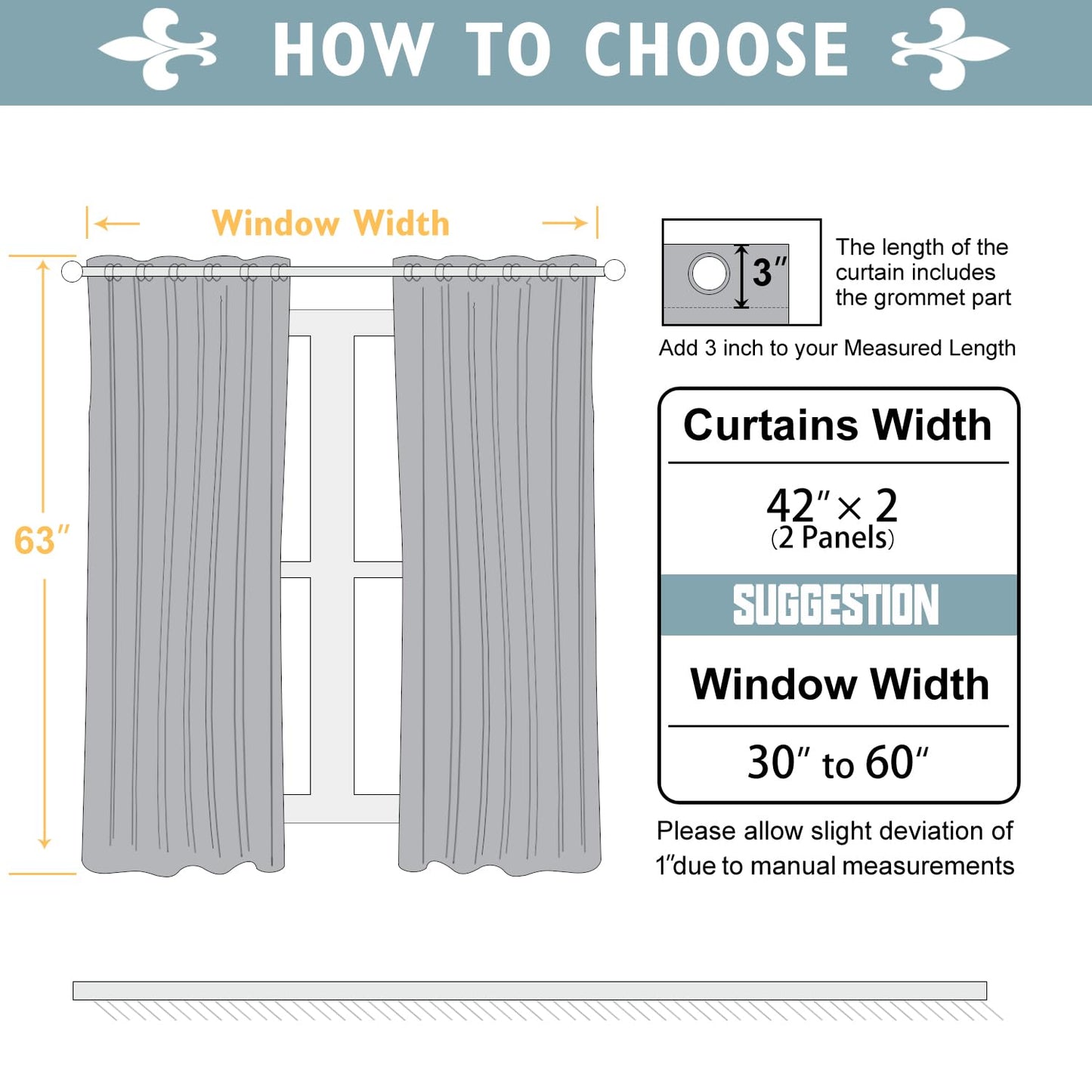 ChrisDowa 100% Blackout Curtains for Bedroom with Black Liner, 2 Thick Layers Total Blackout Thermal Insulated Grommet Window Curtains 2 Panels Set (Grey, 42W x 63L)