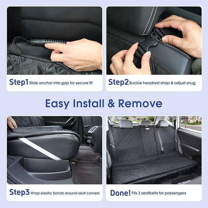 Upgraded 900D Heavy Duty Dog Back Bench Seat Cover, Car Seat Protector, 3 Seatbelts & Armrest Compatible, Waterproof Nonslip Pet Backseat Cover for Dogs & Kids, Fits Most Cars, SUVs, Trucks