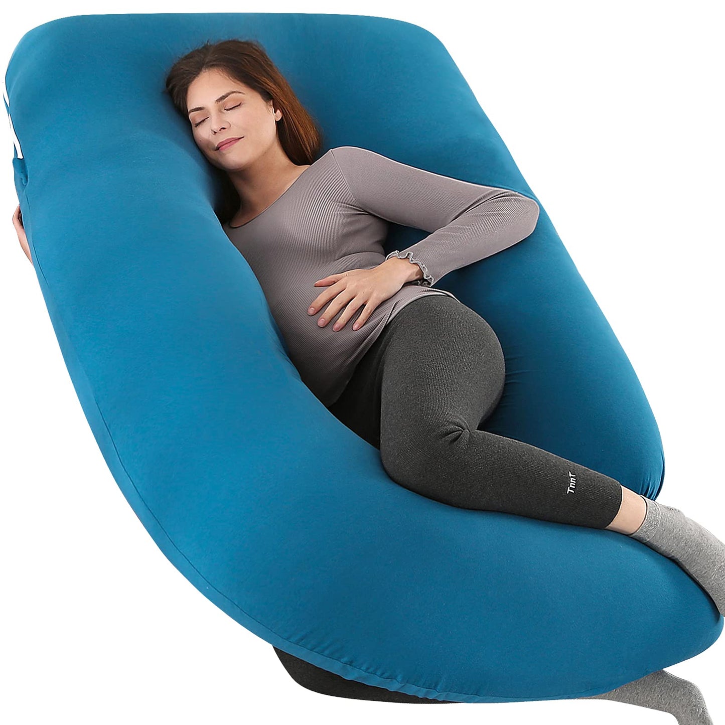 U-Shaped Full Body Pregnancy Pillow for Sleeping – 57" Maternity Pillow with Removable Cover, Support for Back, Legs, Belly & Hips (Jersey -Royal Blue)