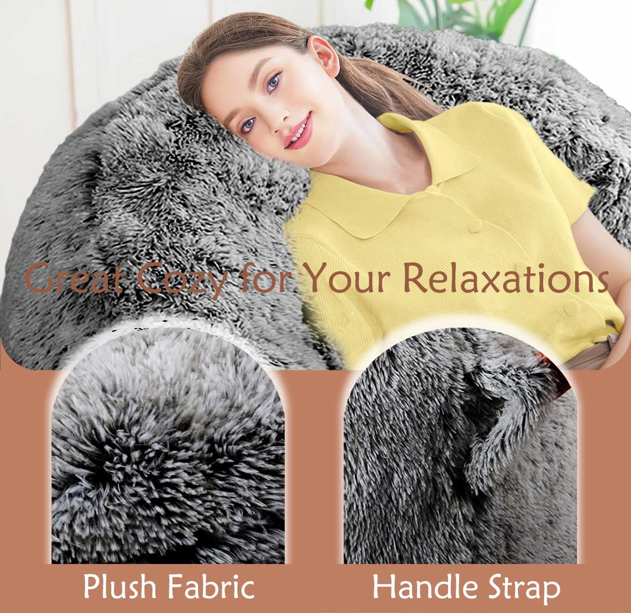 Plush Faux Fur Bean Bag Chairs, Memory Foam Filled Sofa Chair Shape Bean Bag for Adults/Teens/Kids, Ultra-Soft Lazy Sofa for Living Room Bedroom College Dorm, Black
