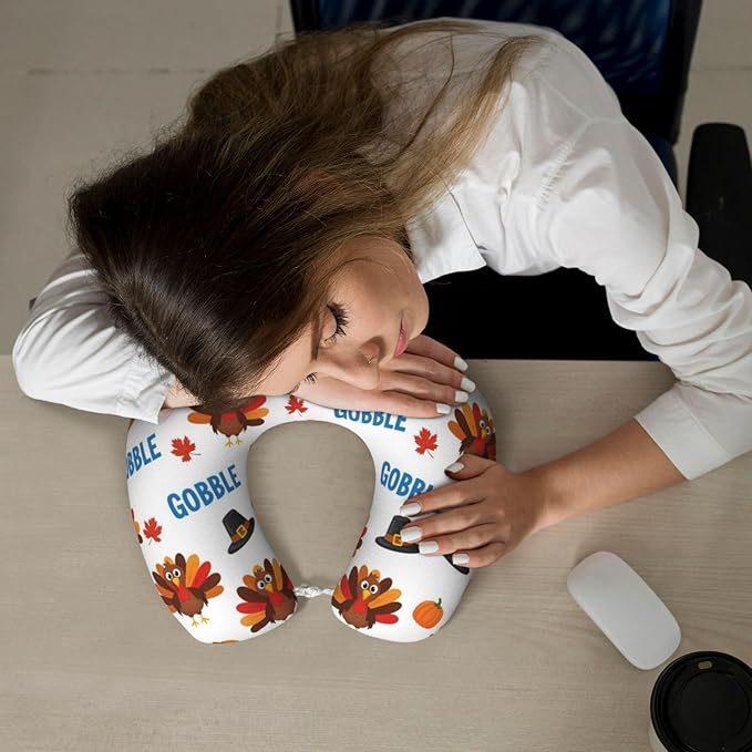 Breathable Neck Pillow for Sleeping Rest Nap Thanksgiving Funny Turkey, Airplanes/Car/Home Memory Foam Travel Cushion with Polyester Cover Washable for Women Men