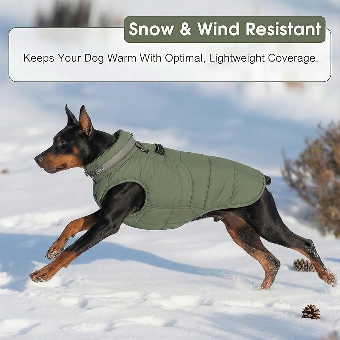 SAWMONG Dog Coat, Warm Dog Winter Coat, Waterproof Fleece Jacket, Cold Weather Dogs Jacket (3XL,Green)