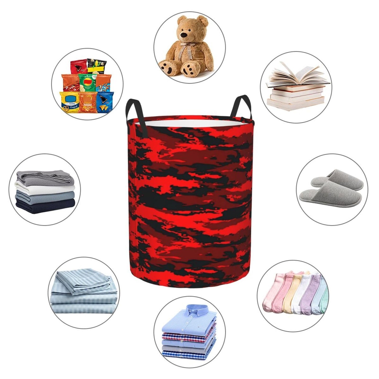 Gbuzozie Black And Red Camouflage Round Laundry Hamper Military Camo Storage Basket Toys Clothes Organizer Bin For Home Bathroom Bedroom Dorm Nursery, 62l