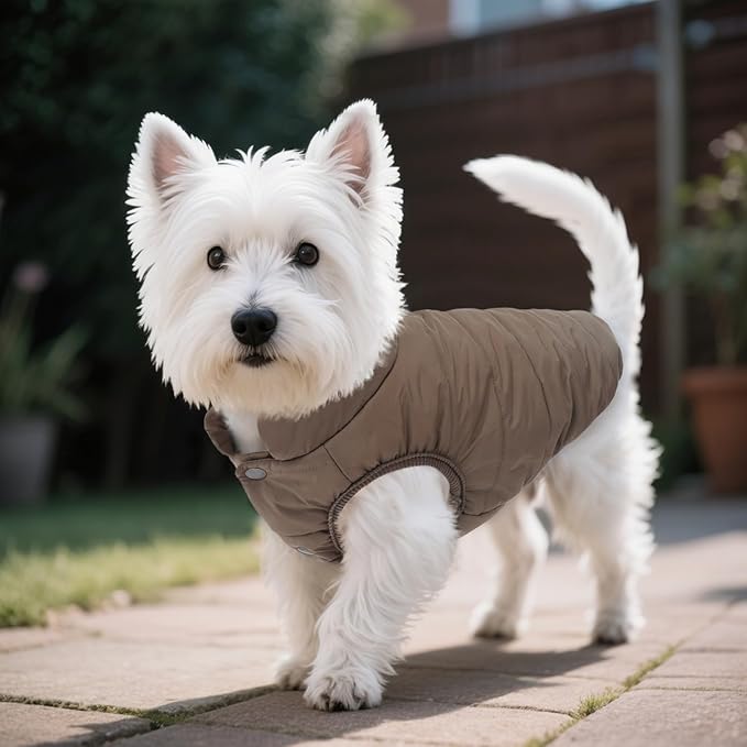 ASENKU Dog Winter Coat - Waterproof Windproof Dog Jacket, Warm Snowproof Doggie Puffer Vest for Cold Weather, Lightweight Snow Coats for Small Medium Large Dogs(L, Coffee)
