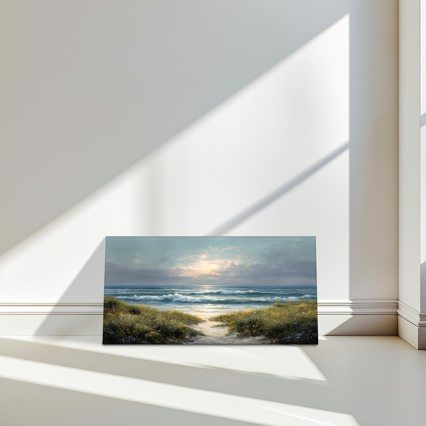 selatala Coastal Large Wall Art 20"X40", Ocean Sunset Landscape Canvas Prints Paintings, Flowers Sea Beach Neutral Wall Picture Artwork Farmhouse Decor Living Room Office Bedroom Dining Room