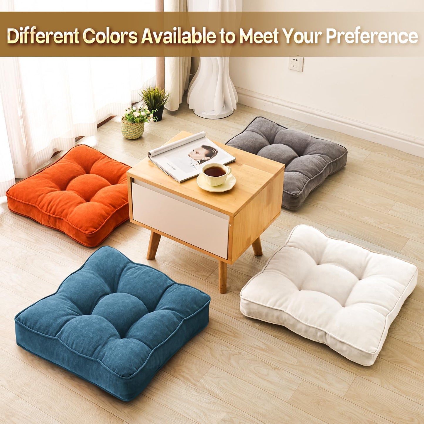 1 MIDDLE ONE Floor Pillow Set of 2, Memory Foam Floor Cushions for Adults, Large Meditation Pillow for Sitting, 22 x 22 Inches (Square | Grey)