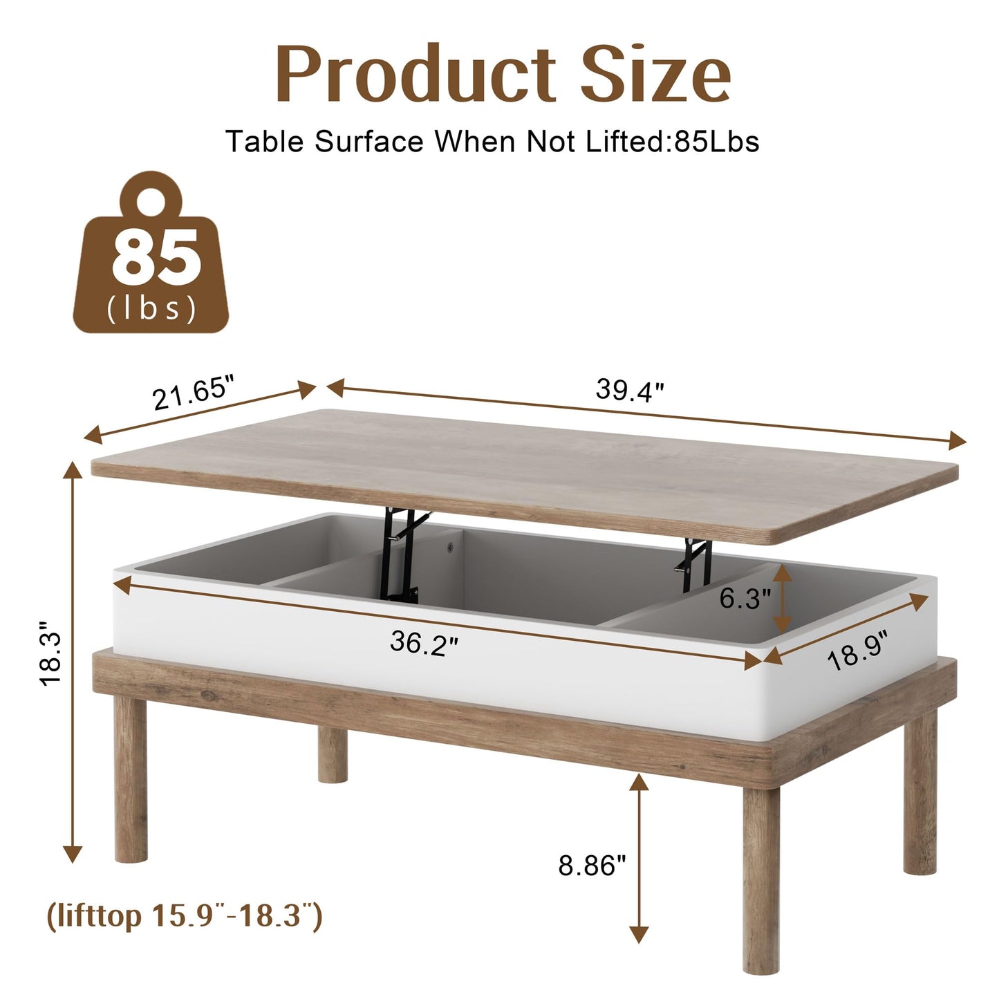 Shintenchi Coffee Table, Lift Top Coffee Table with Hidden Compartment, Rising Tabletop Dining Table, Lift Top Coffee Center Table for for Living Room, Office, Home (Ivory)
