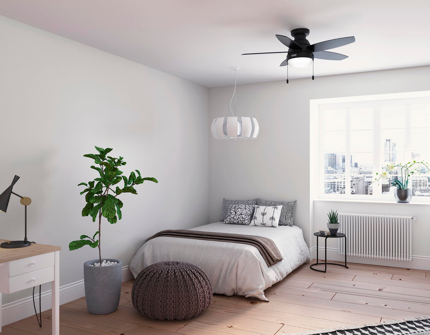 Hunter 44 inch Indoor Ceiling Fan with LED Light - Black Ceiling Fan with Pull Chain, For Bedroom, Living Room, or Kitchen, Low Profile Mount, No Remote, 5 Blades - Lilliana 52613, Matte Black