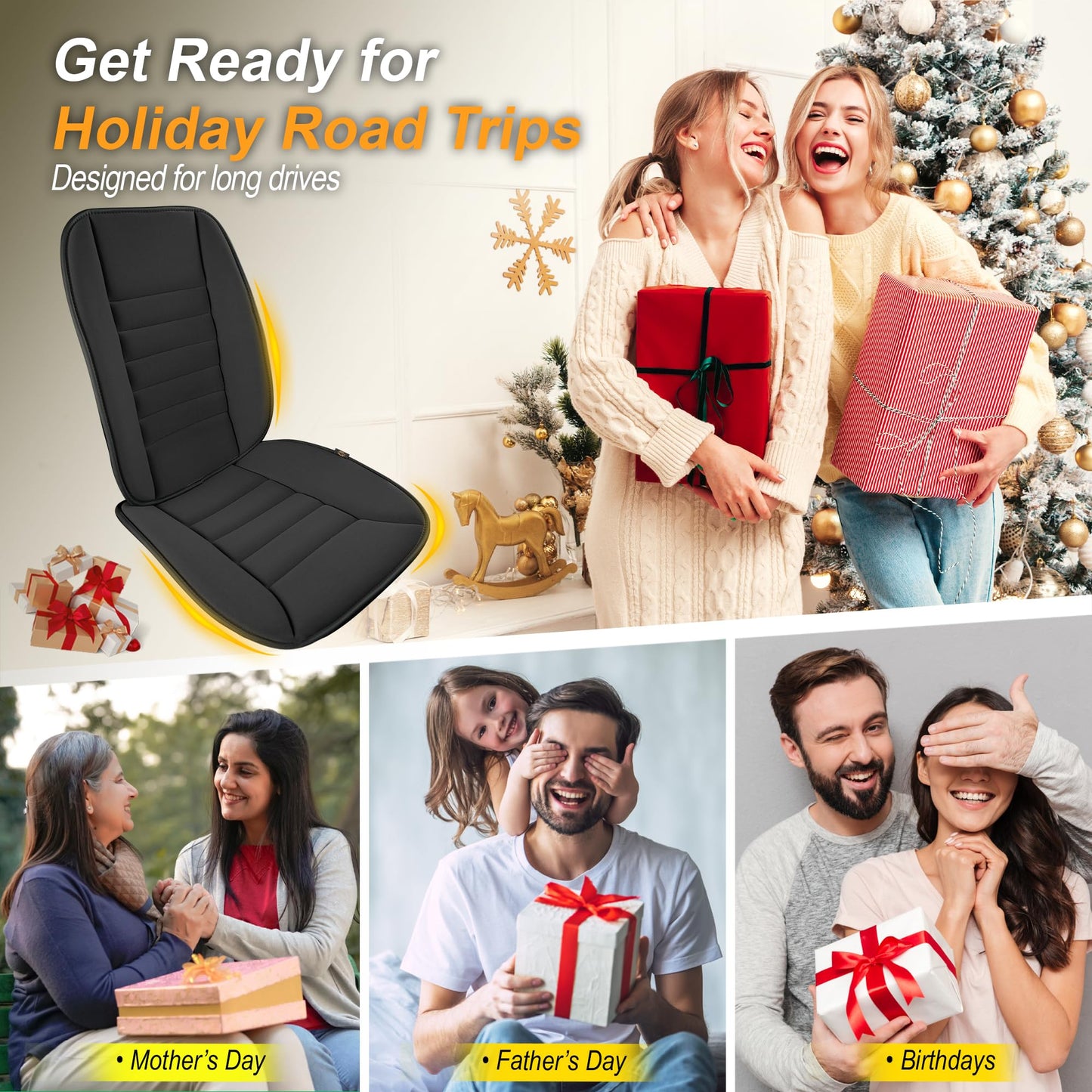 kingphenix 5-Piece Memory Foam Car Seat Cushion Set with Full Back Support Pillow, Comfort for Long Drives & Road Trips, Universal Automotive Comfort for Most Car, Van, Truck, SUV, Black
